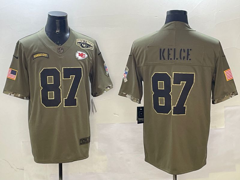 Men Kansas City Chiefs 87 Kelce Green Nike 2025 Salute to Service Limited NFL Jersey style 4